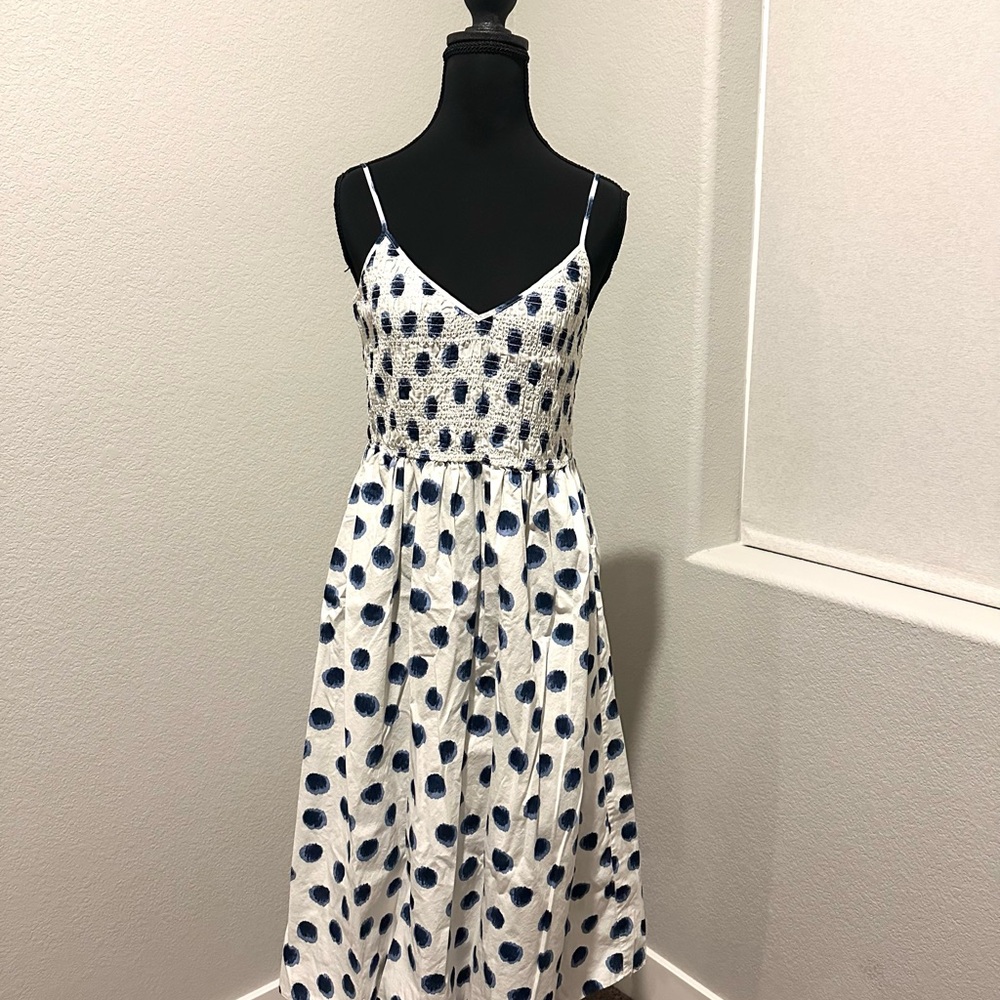 Elegant Blue and White Polka Dot Dress